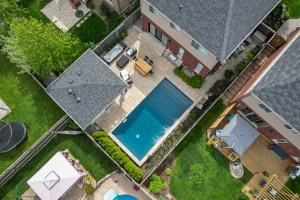 overhead look at st. catharines home's landscape design and pool