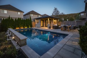 landscape design around a pool at grimsby home